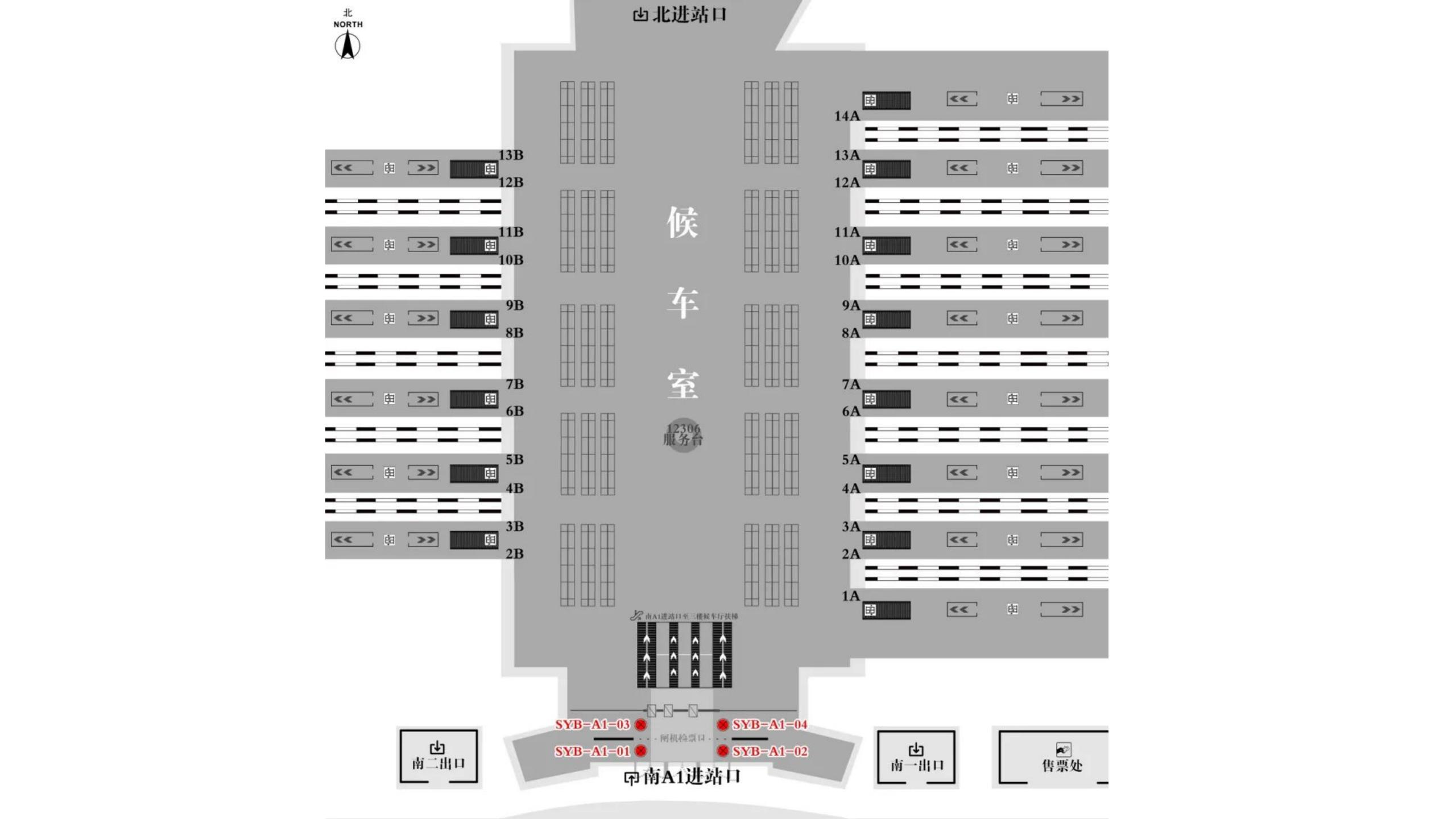 沈阳北站广告-南A1候车室进站口包柱灯箱点位图