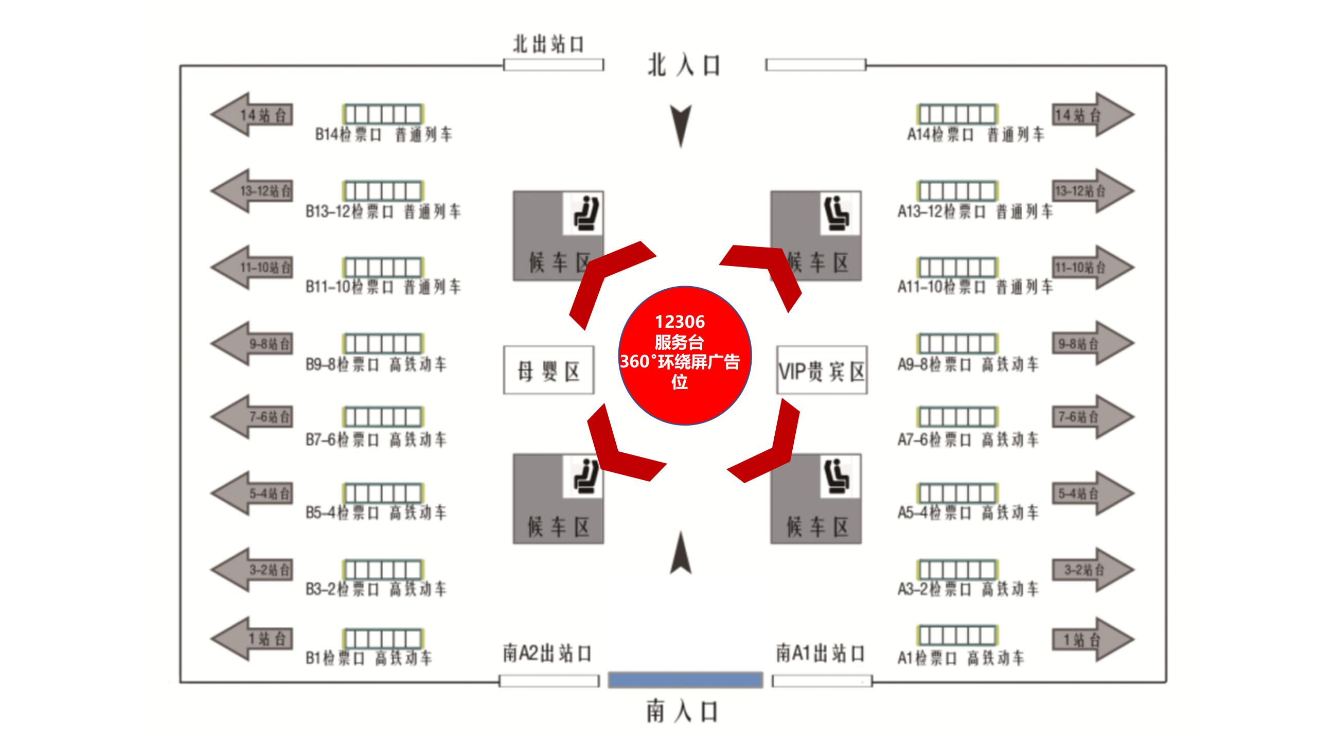 沈阳北站广告-候车大厅服务台LED环绕屏点位图