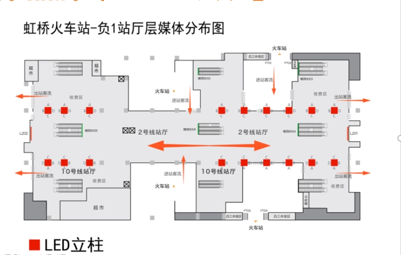 深圳北站广告-进出站换乘品牌专区LED套装位置图