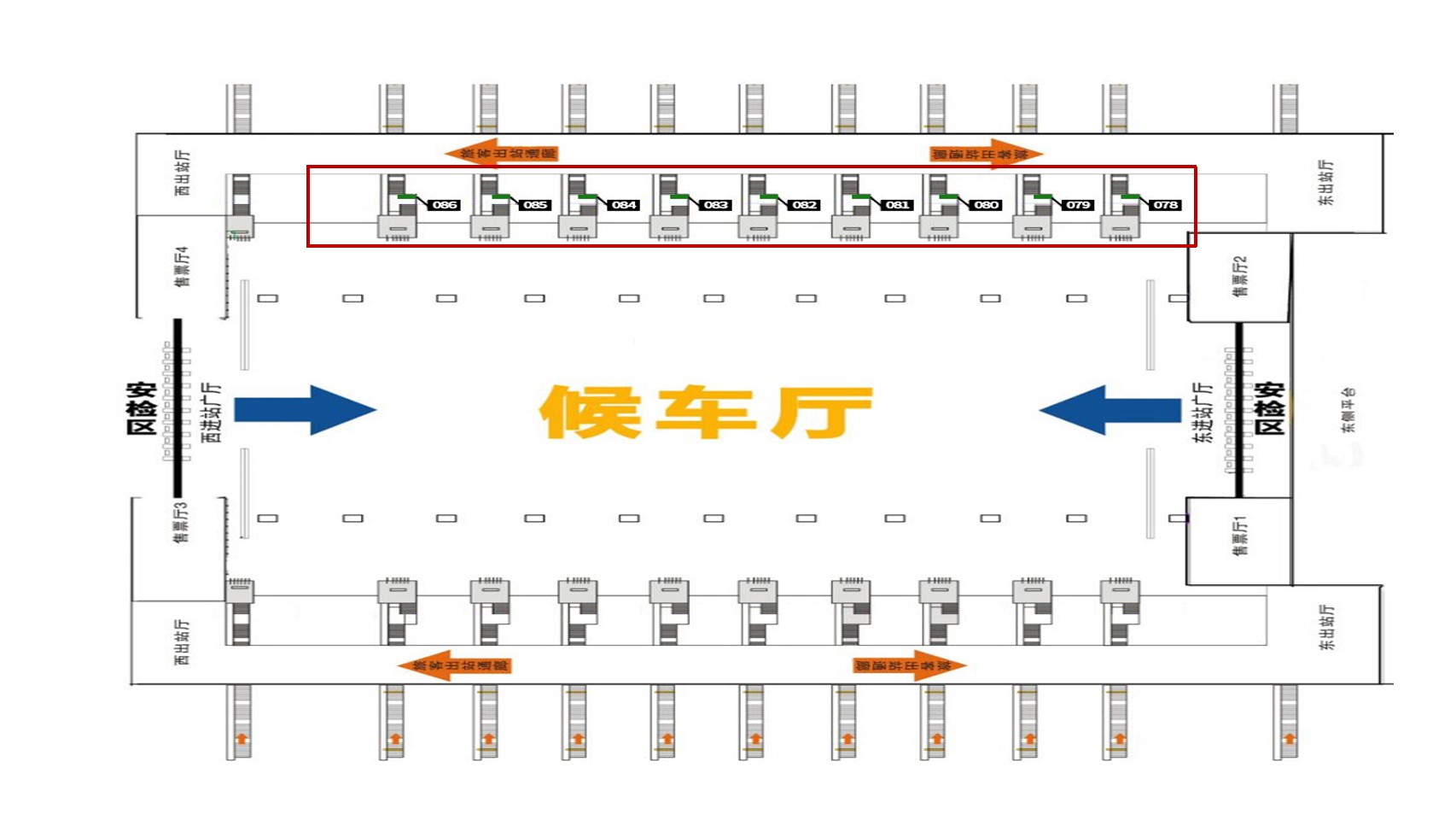 深圳北站广告-进站口墙体灯箱套装位置图