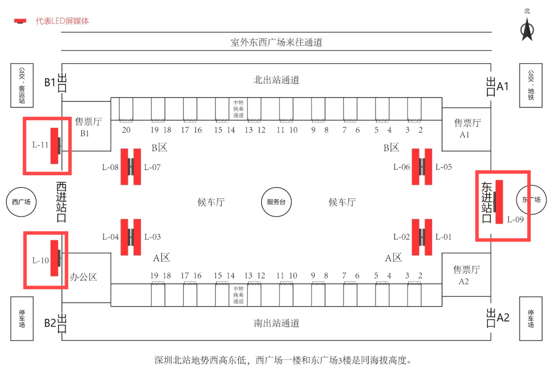 深圳北站广告-进站口LED大屏套装点位图