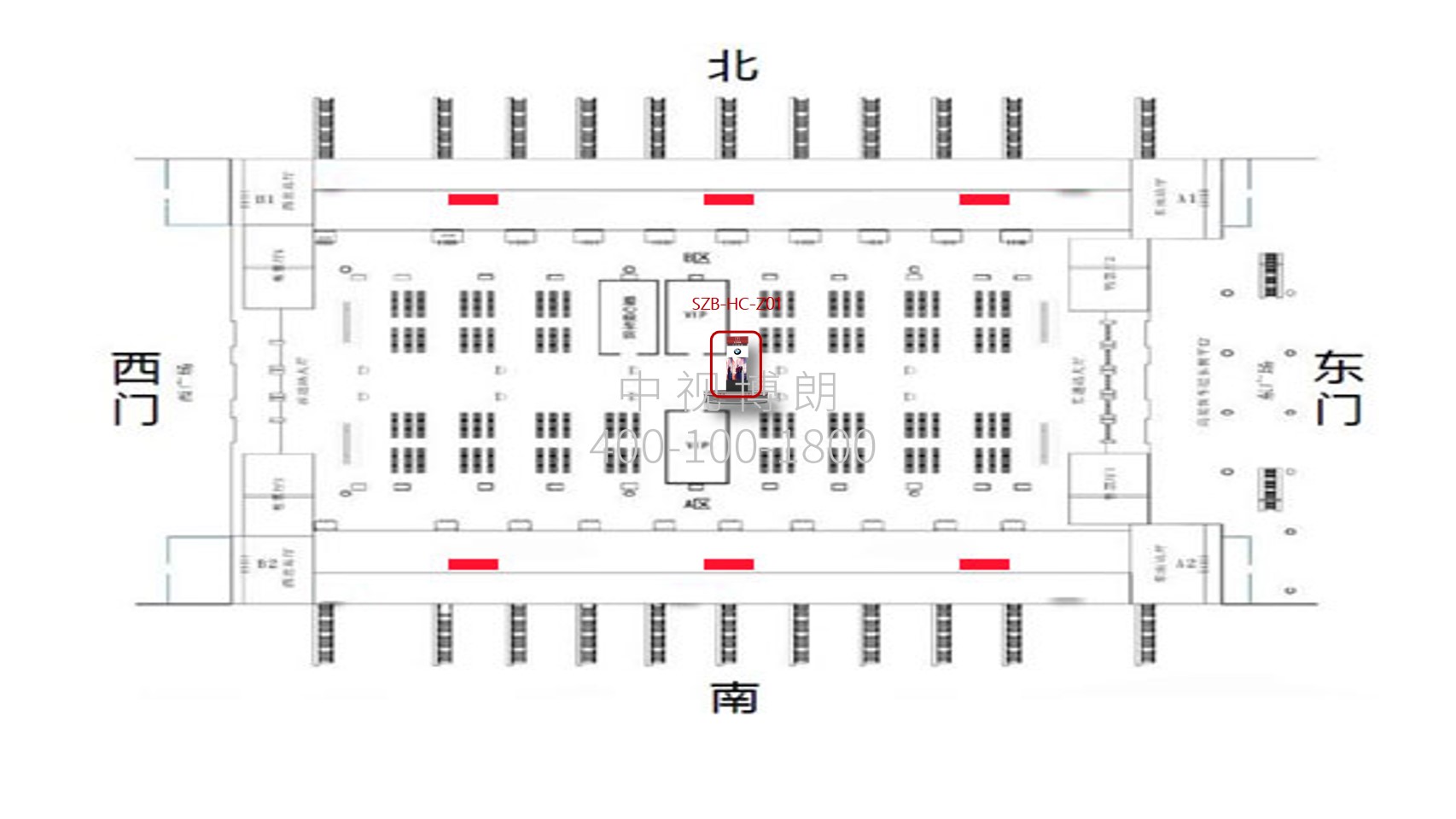 深圳北站广告-候车大厅问询服务中心魔方柱点位图