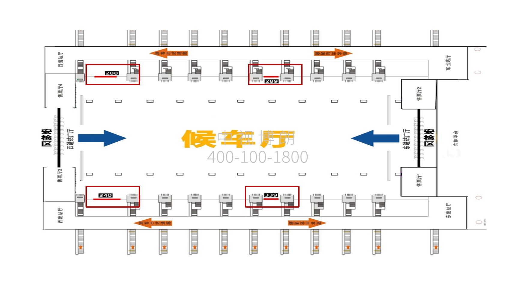 深圳北站广告-候车厅墙体灯箱点位图