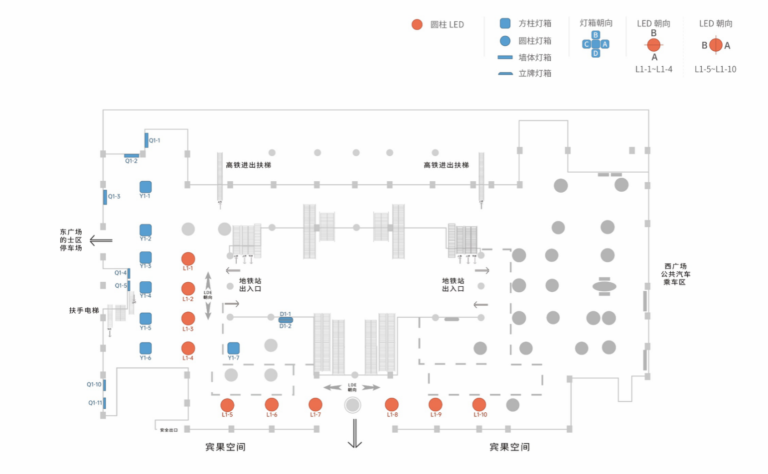 深圳北站广告-进出站换乘厅LED屏套装位置图