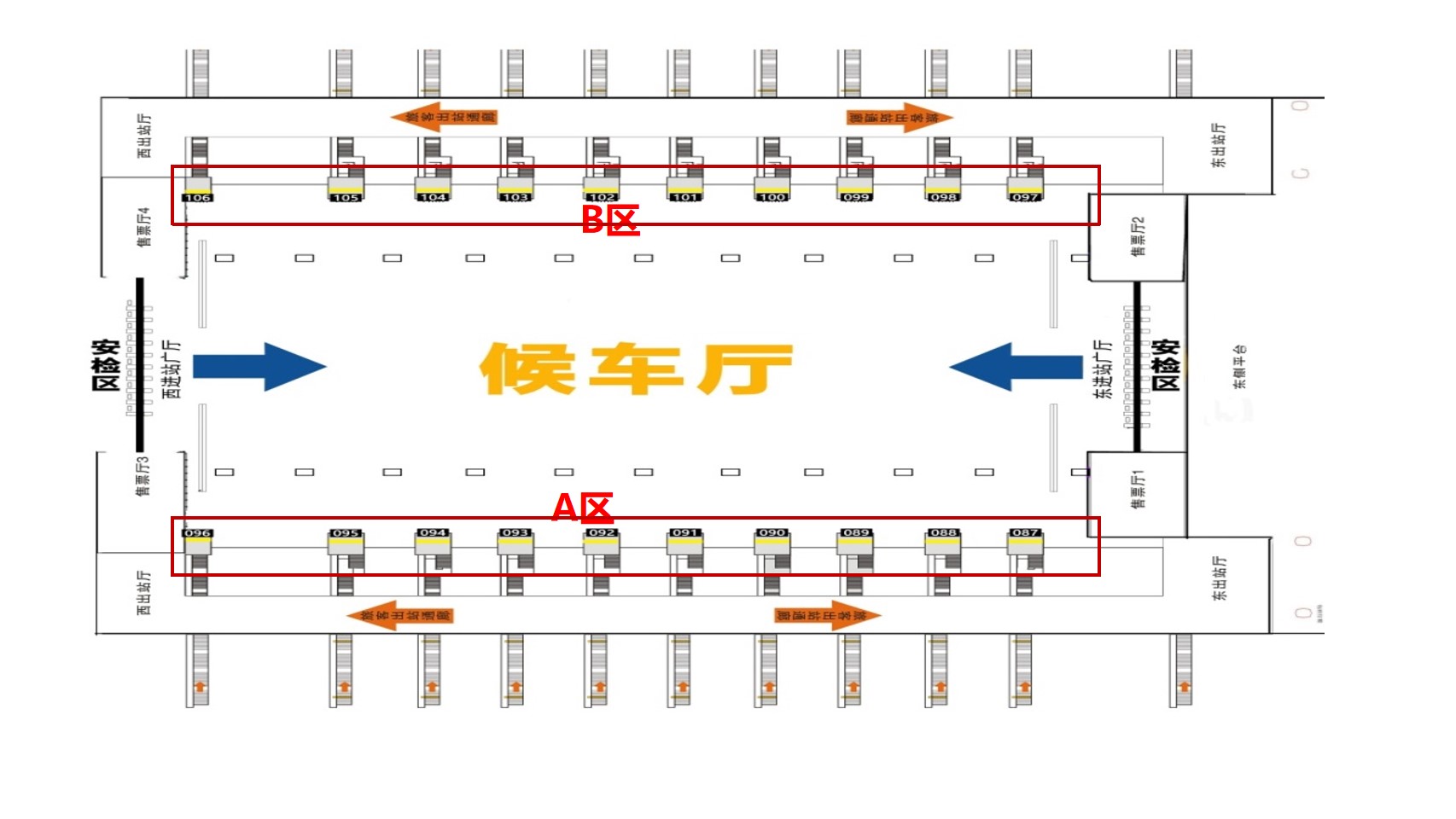 深圳北站广告-检票口二层平台灯箱套装位置图