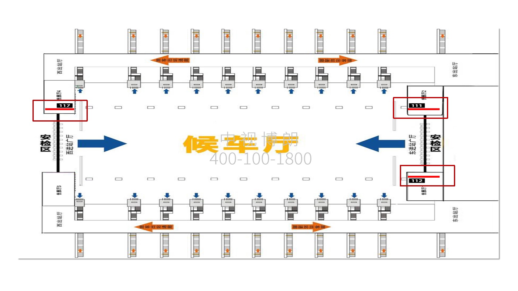 深圳北站广告-进站区平台灯箱位置图