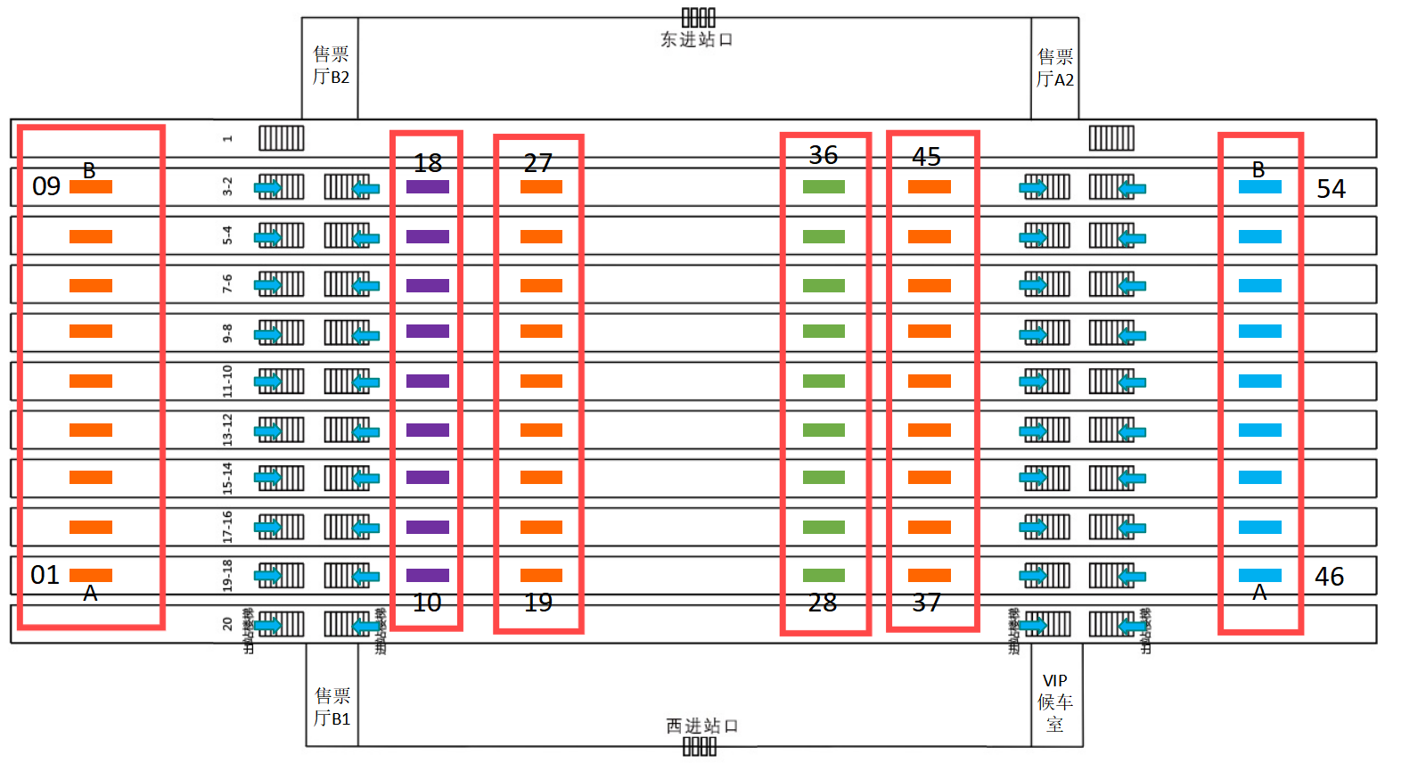 深圳北站广告-站台层双面灯箱套装位置图