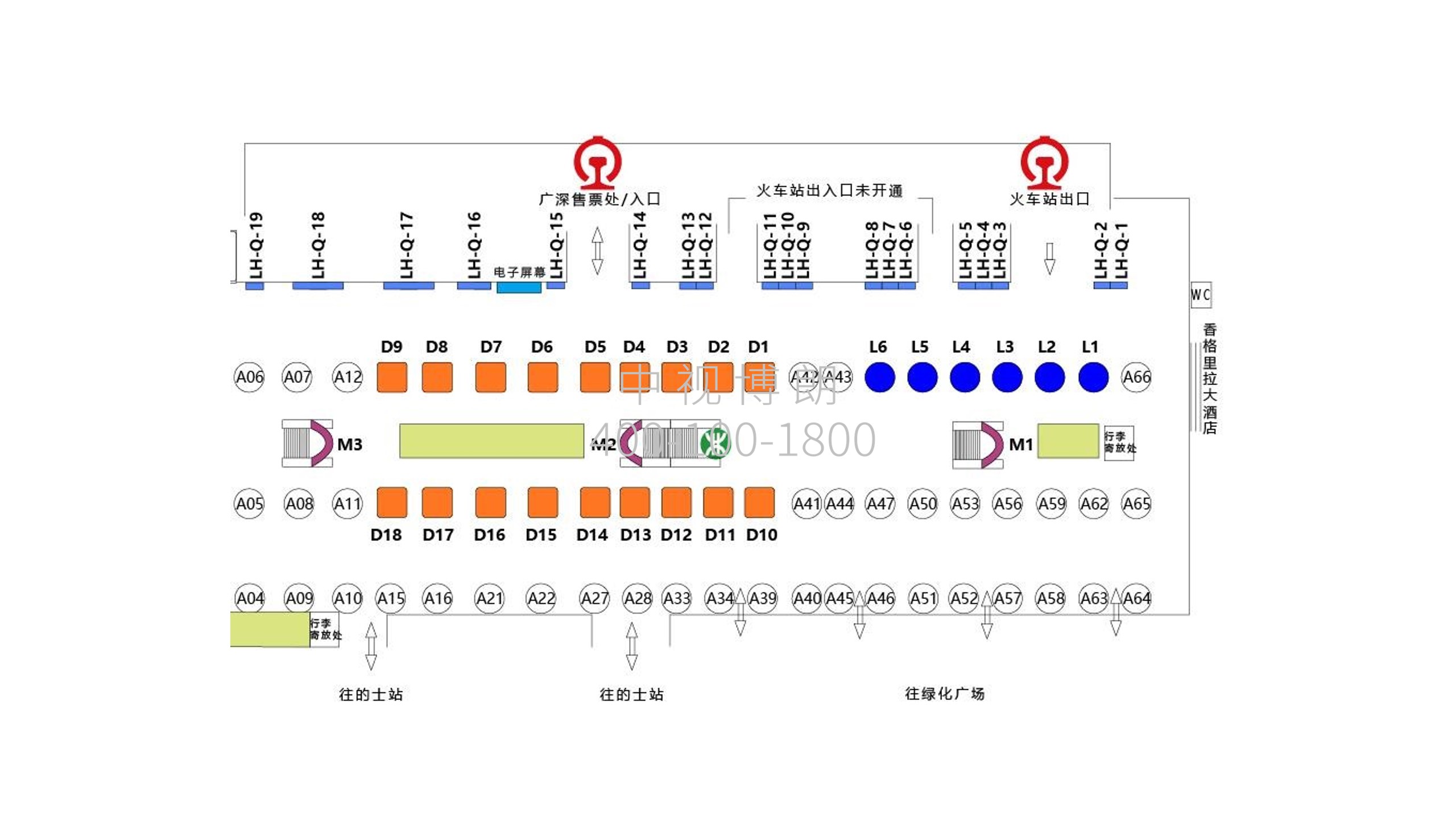 深圳站广告-出站及换乘区立柱LED屏套装点位图
