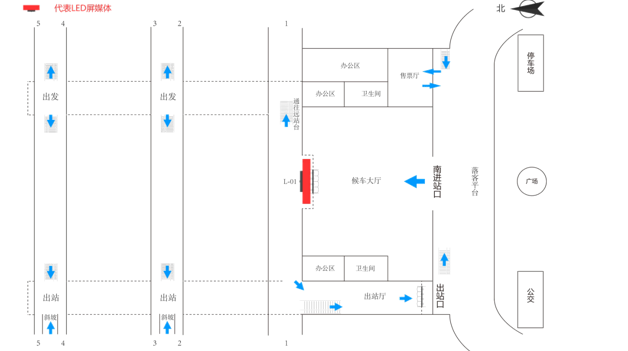 吐鲁番北站广告-候车大厅中央LED屏点位图