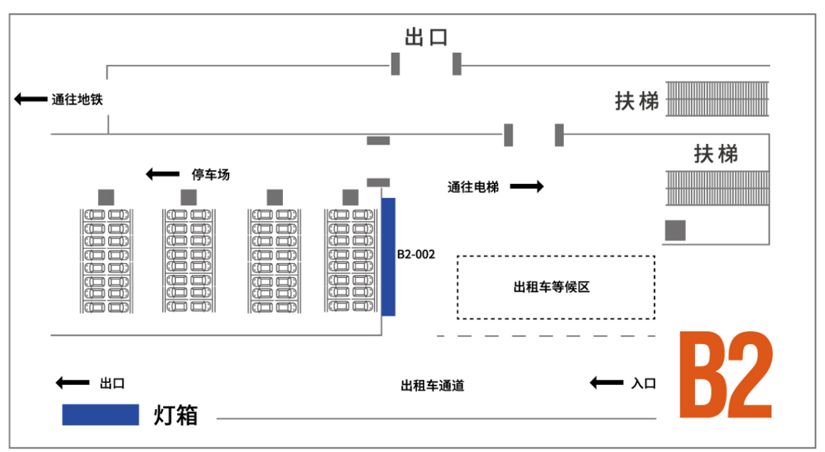 太原南站广告-东广场地下停车场灯箱位置图