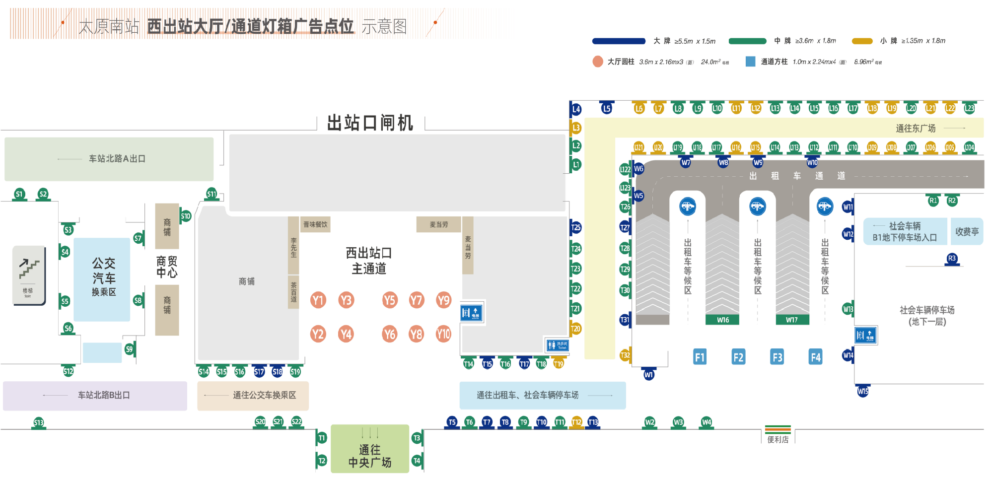 太原南站广告-公交车通道及换乘区灯箱位置图