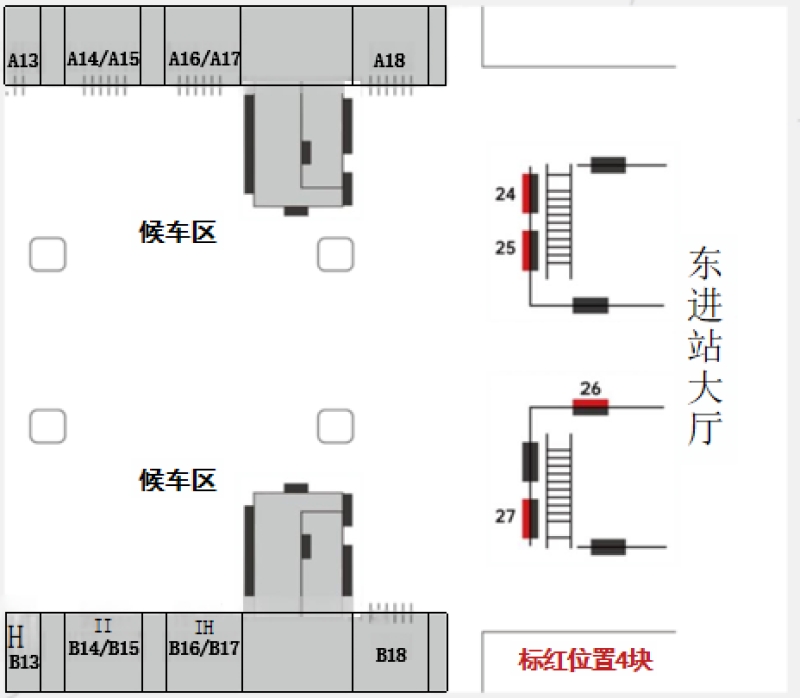 太原南站广告-东进站大厅落地灯箱点位图