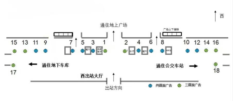 太原南站广告-西出站大厅包柱灯箱位置图