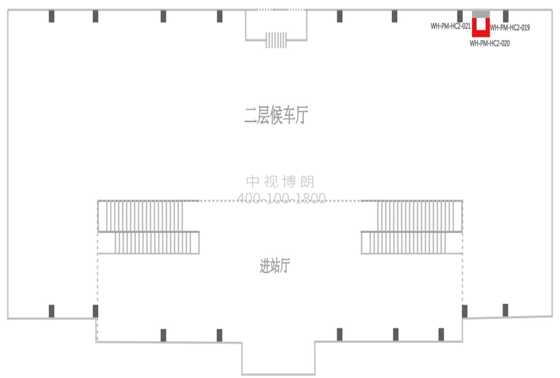 威海站广告-进站二楼候车厅直梯灯箱套装位置图