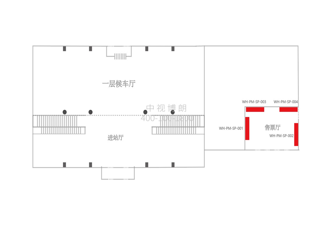 威海站广告-进站售票厅墙面灯箱位置图