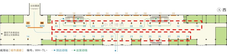威海站广告-城市通廊柱体灯箱位置图