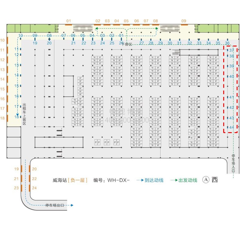 威海站广告-停车场入口柱体灯箱套装位置图