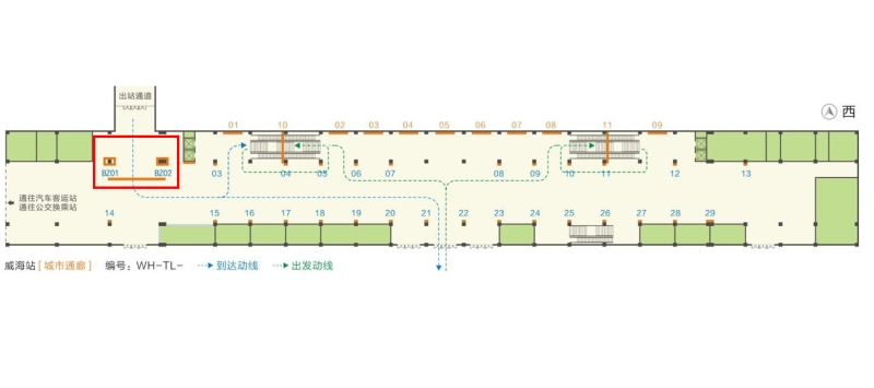威海站廣告-出站口包柱LED屏套裝點(diǎn)位圖