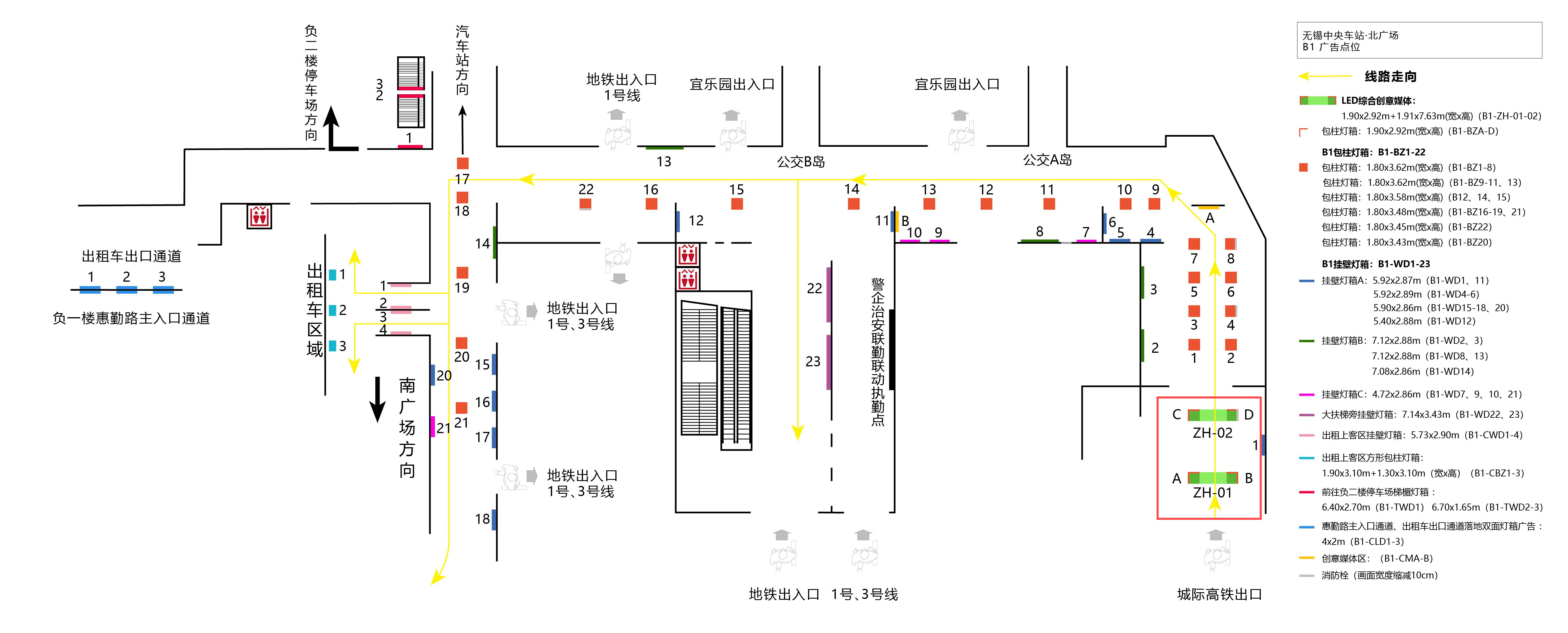 无锡站广告-出站北广场闸机口立柱LED点位图