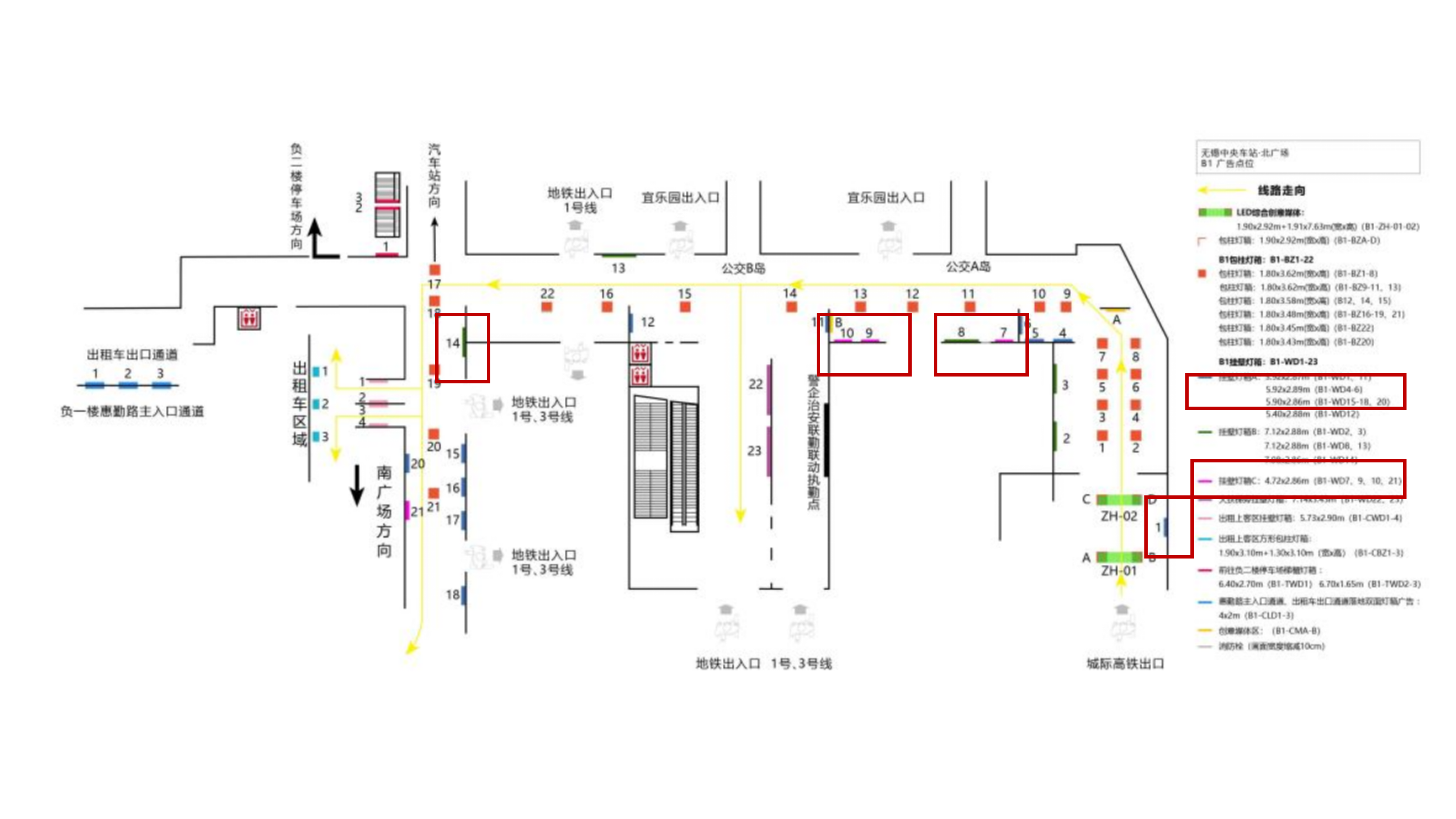 无锡站广告-出站北广场闸机口包柱灯箱点位图