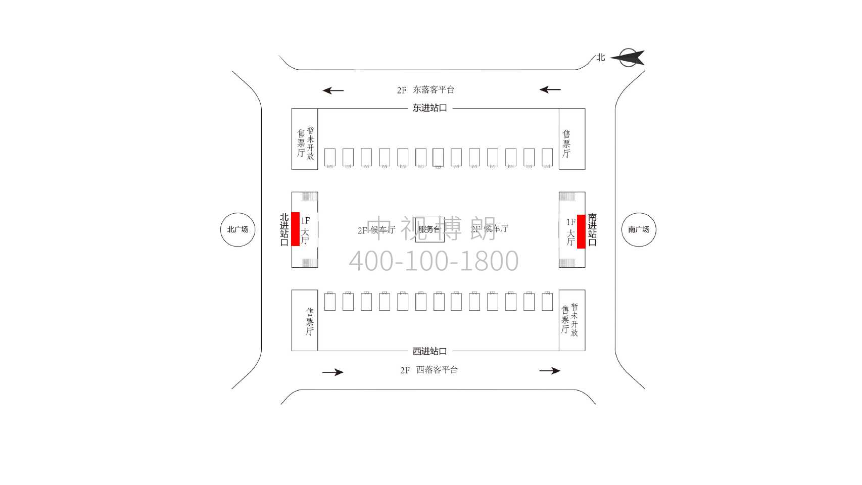 西安北站广告-进站口扶梯井灯箱点位图