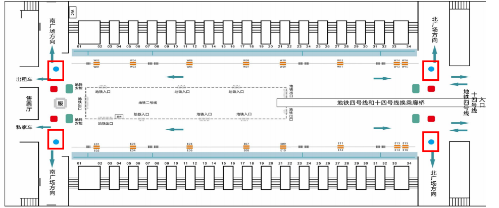 西安北站广告-出站层北区圆柱灯箱套装位置图