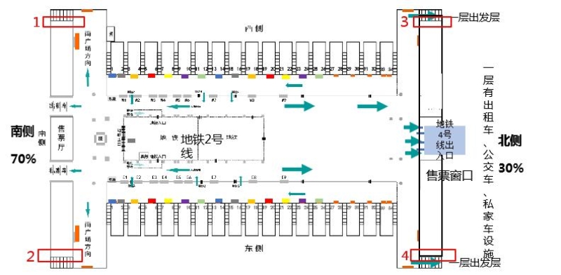 西安北站广告-出站B1通往1F扶梯侧墙灯箱位置图