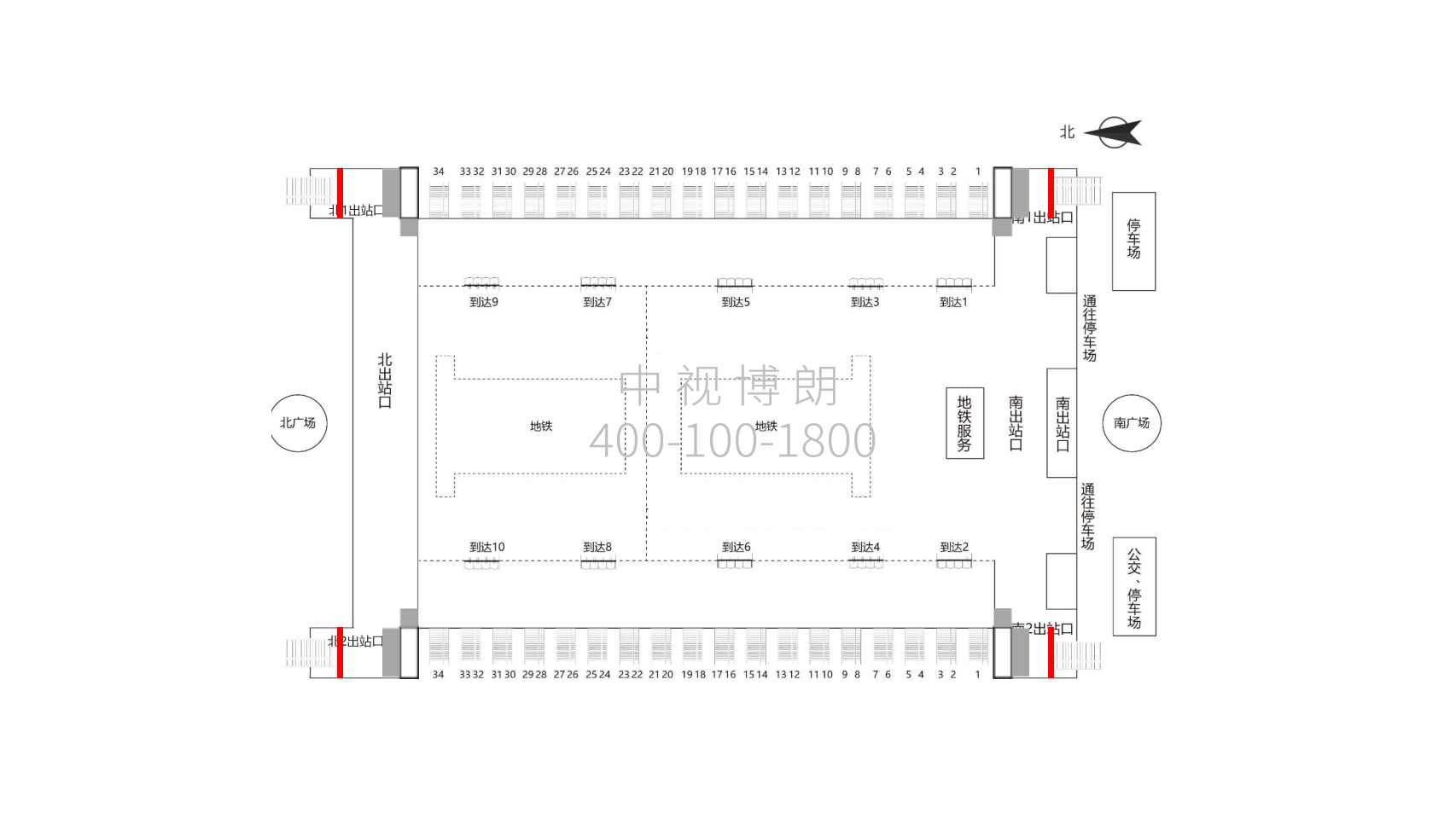 西安北站广告-梯楣墙体看板位置图
