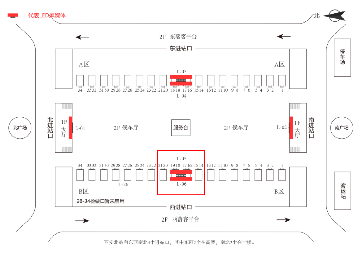 西安北站广告-中央主屏(西)LED屏套装点位图