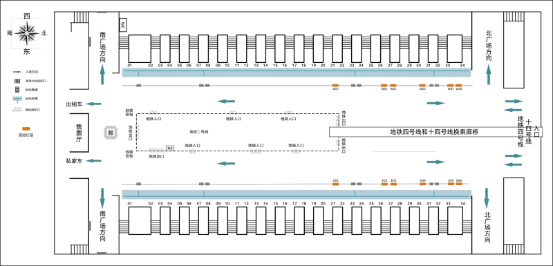 西安北站广告-出站通道落地灯箱位置图