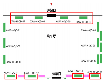 西安西站-候车大厅墙面灯箱套装点位图