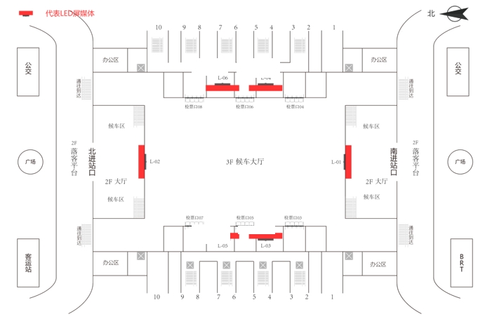 厦门北站广告-进站厅LED屏点位图