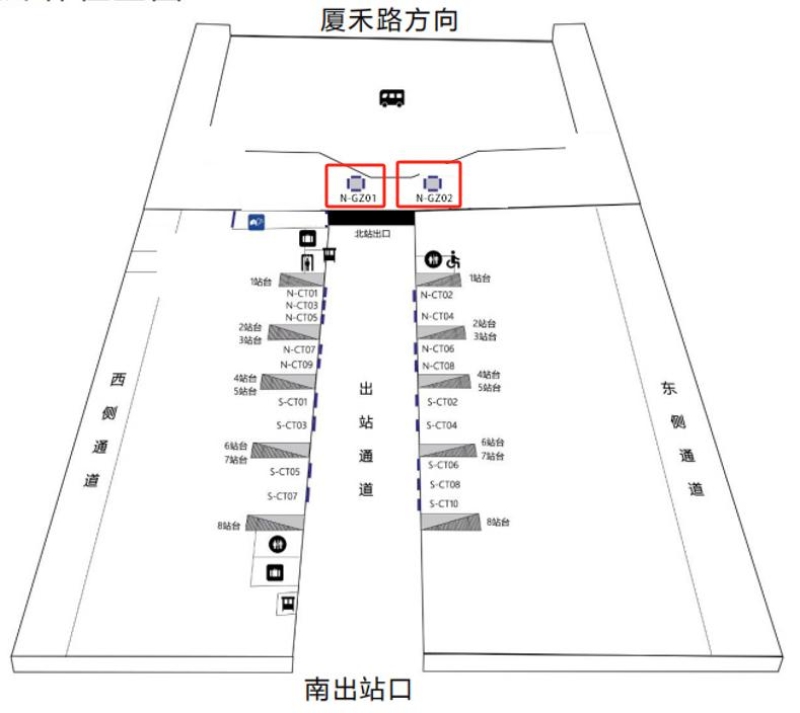 厦门站广告-出站层包柱灯箱位置图