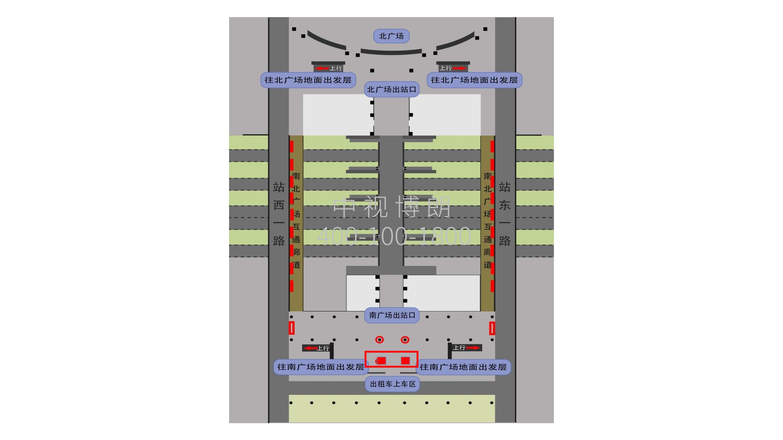 厦门站广告-南广场出站方柱LED屏套装位置图