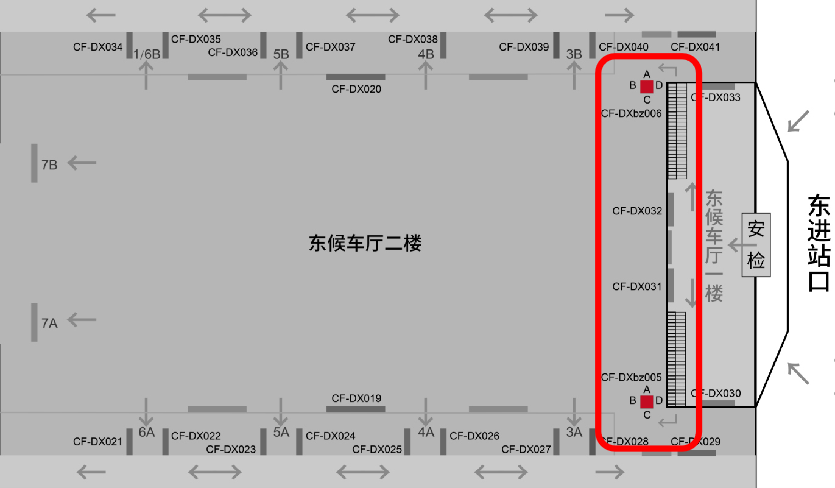 徐州东站广告-东站房进站厅包柱灯箱点位图