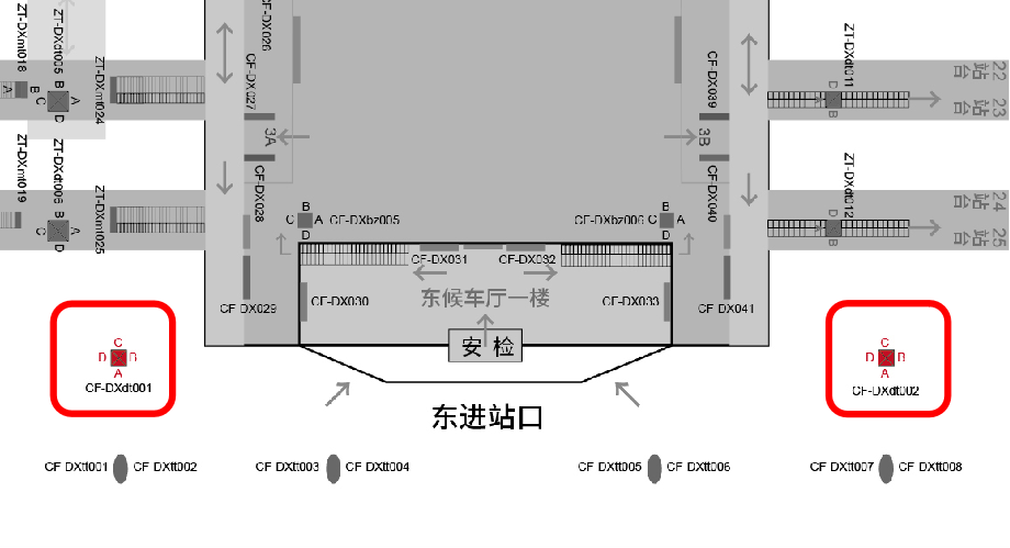 徐州东站广告-落客平台直梯灯箱点位图