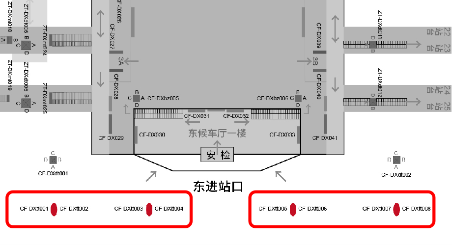 徐州东站广告-东落客平台图腾灯箱套装点位图
