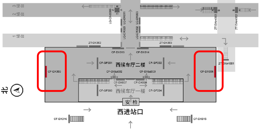 徐州东站广告-西站房二楼候车厅墙面灯箱点位图