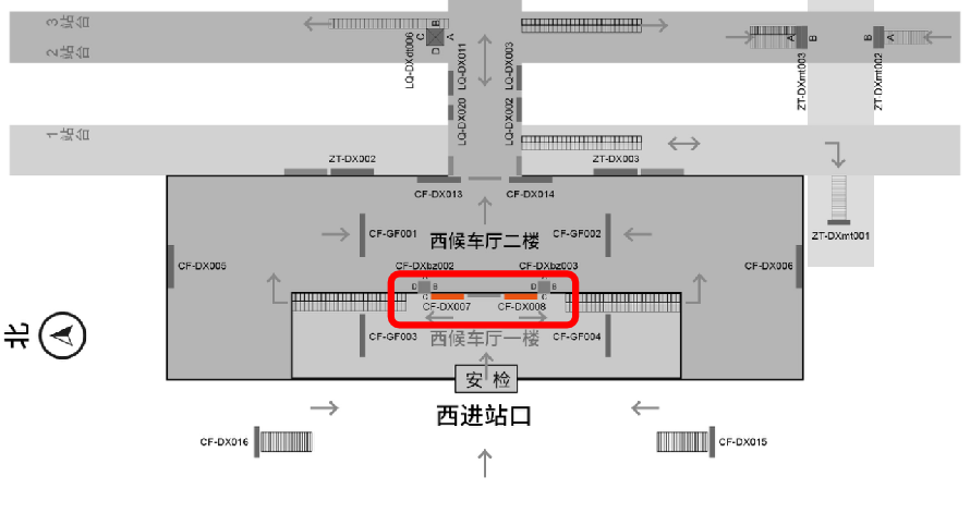 徐州东站广告-西出发候车厅LED屏两侧灯箱点位图