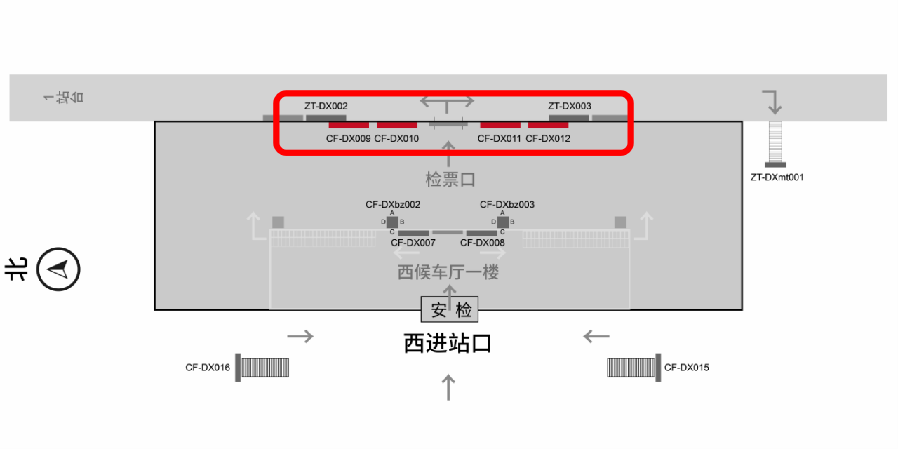 徐州东站广告-西候车厅检票口灯箱套装点位图