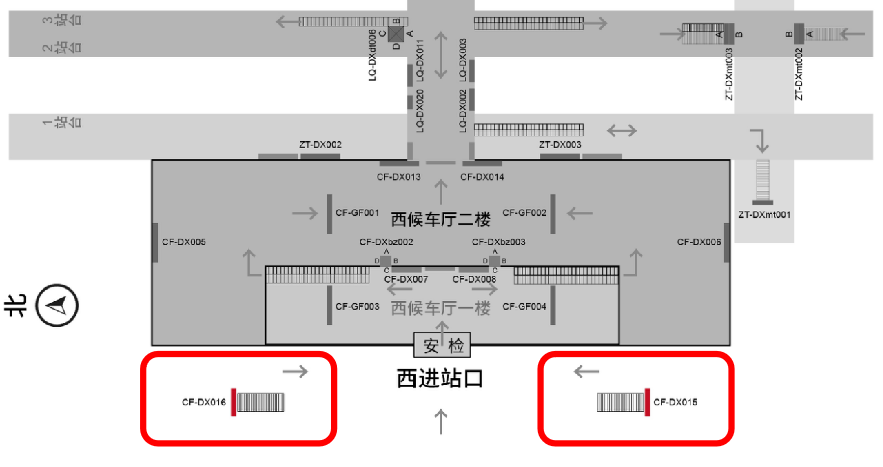 徐州东站广告-西站房落客平台风雨棚灯箱套装点位图