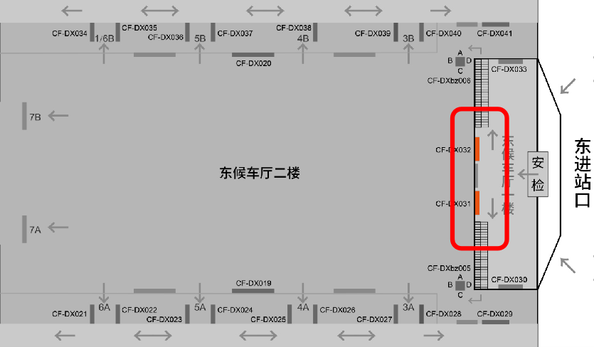 徐州东站广告-进站口LED屏两侧墙面灯箱点位图