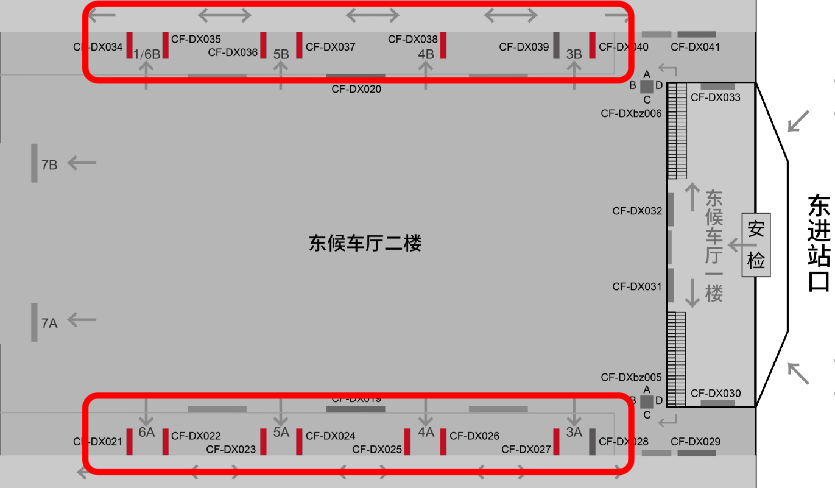 徐州东站广告-东站房闸机口墙面套装点位图