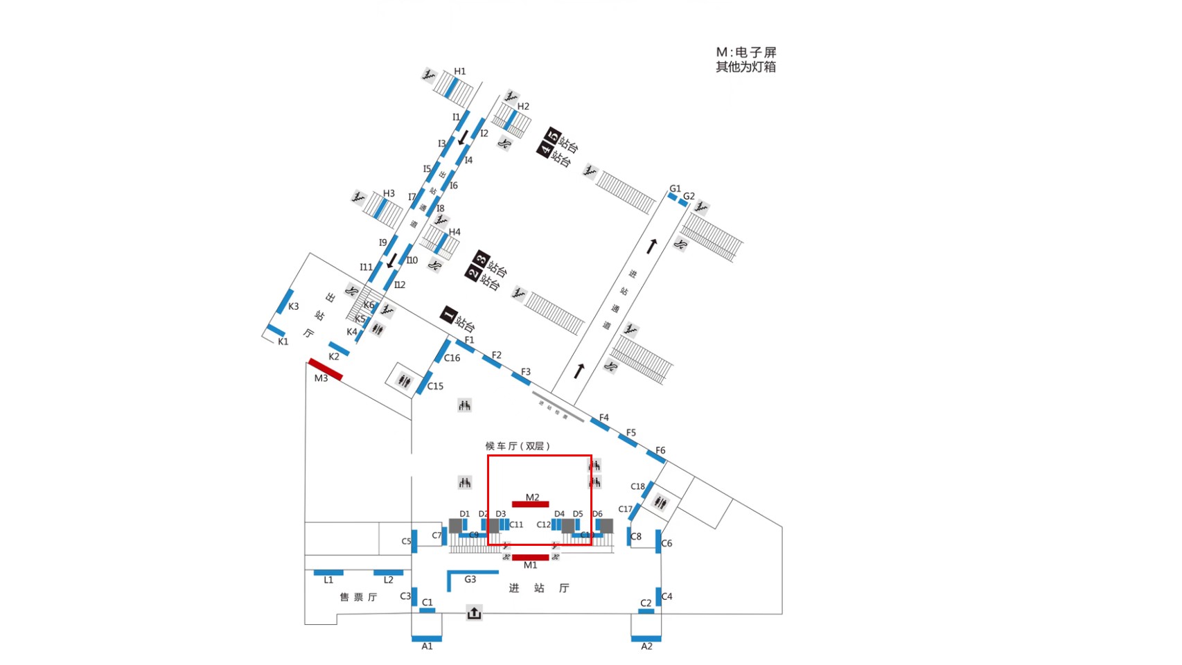 岳阳东站广告-二楼进站候车大厅电子屏点位图