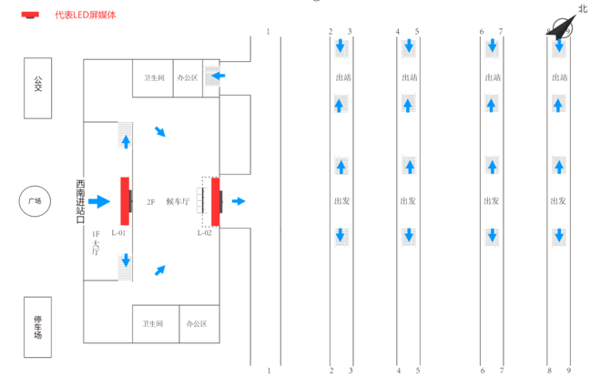 肇庆东站-二层进站大厅中央LED屏点位图