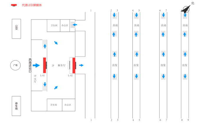肇庆东站-一层进站大厅LED屏点位图