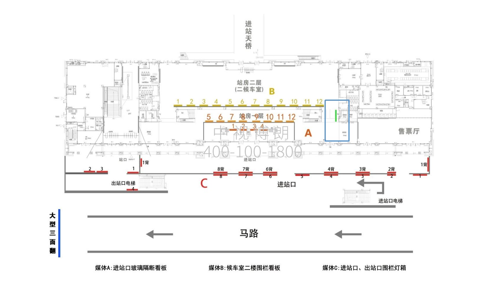 遵义站广告-候车厅隔断灯箱点位图