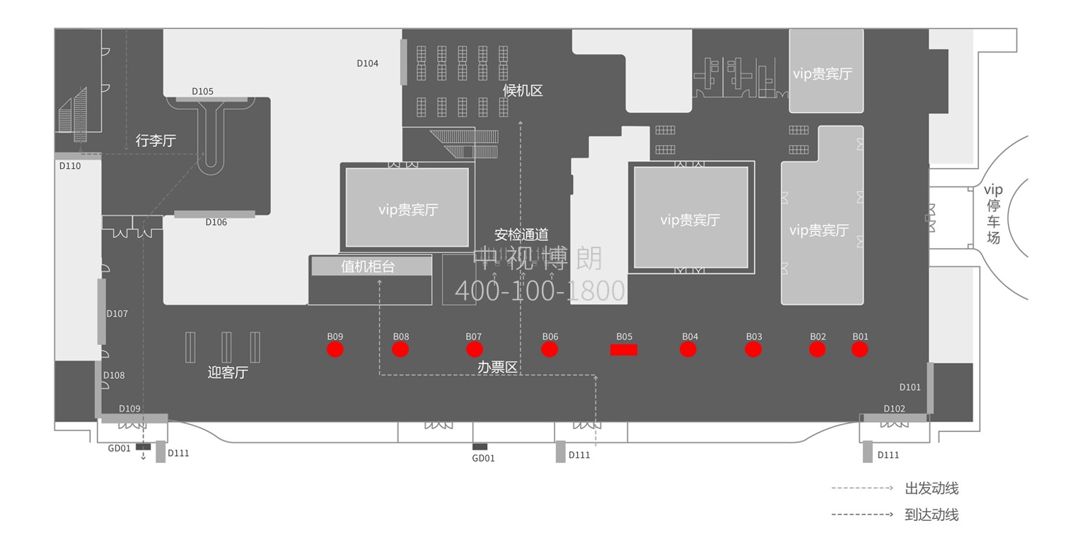 博鳌机场广告-F1国内值机厅包柱灯箱套装点位图