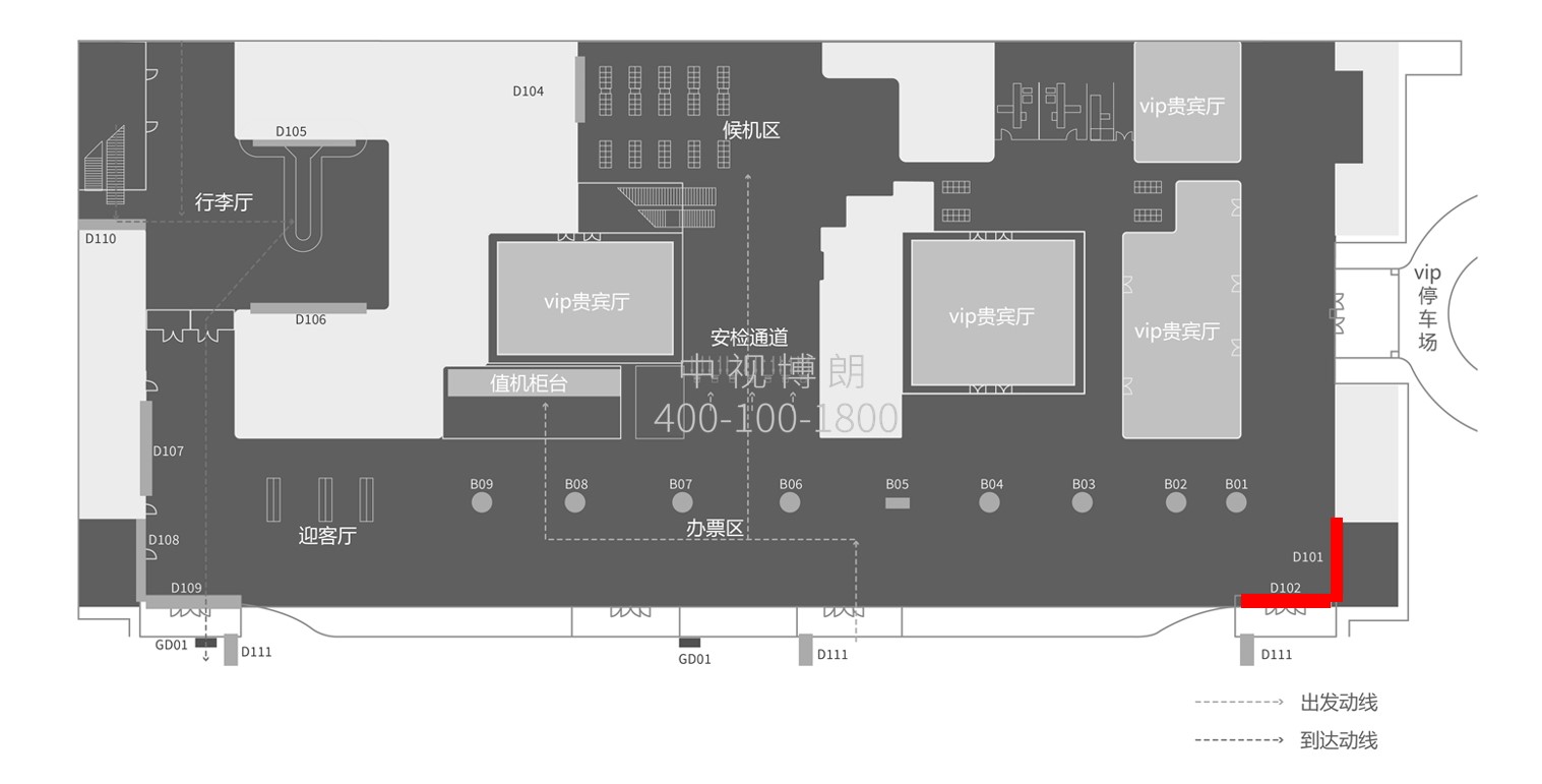琼海博鳌机场广告广告-F1 VIP登机厅墙面灯箱位置图