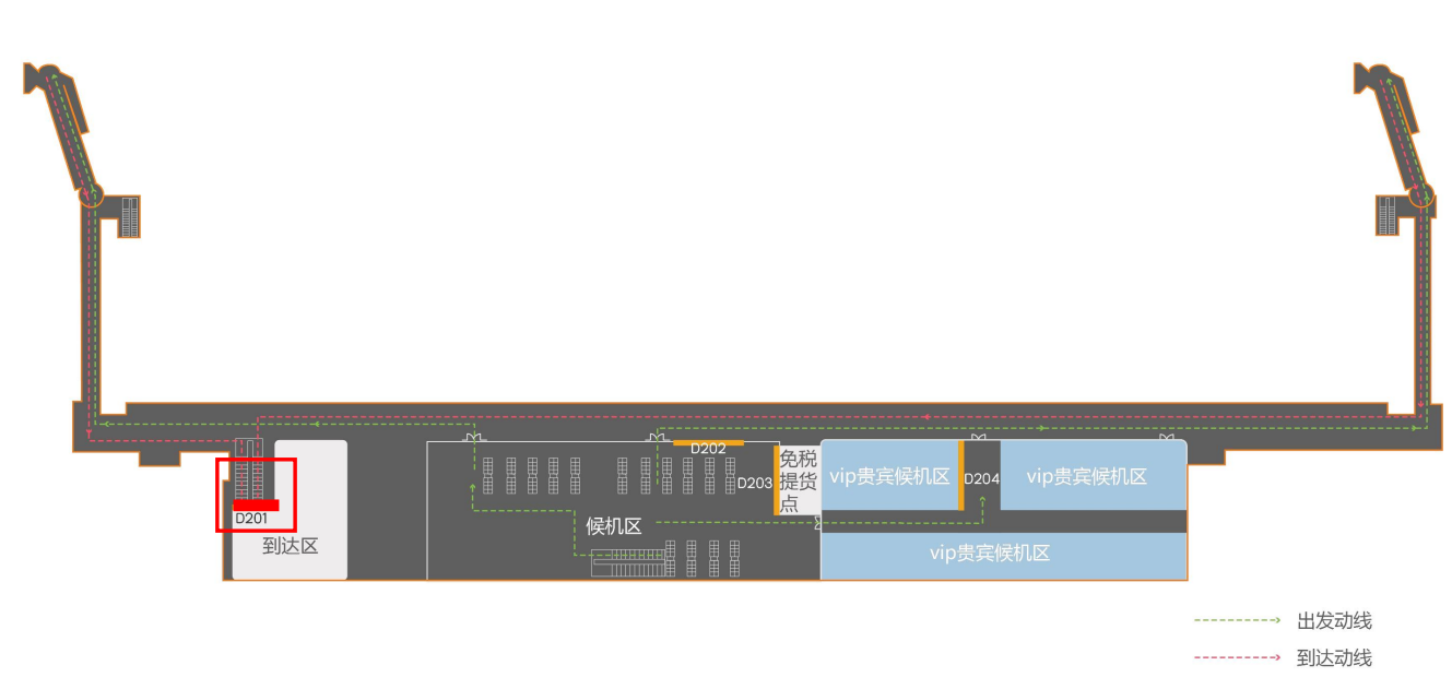 琼海博鳌机场广告-F1到达厅墙面灯箱D201位置图